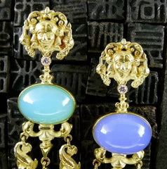 Yves Kamioner 18K Yellow Gold, Diamond, Sapphire, and Pearl Earrings