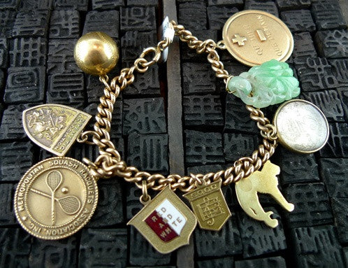 Vintage 14K Yellow Gold Charm Bracelet with Ivy League Charms