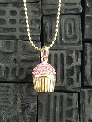 Sydney Evan 14K Yellow Gold and  Pink Sapphire Cupcake Necklace