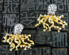 Umlaut 18k Yellow Gold with Blackened Diamond Octopus Stud Earrings