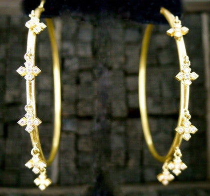 Loree Rodkin Diamond Disco Hoop Earrings with Maltese Crosses in 18K Yellow Gold