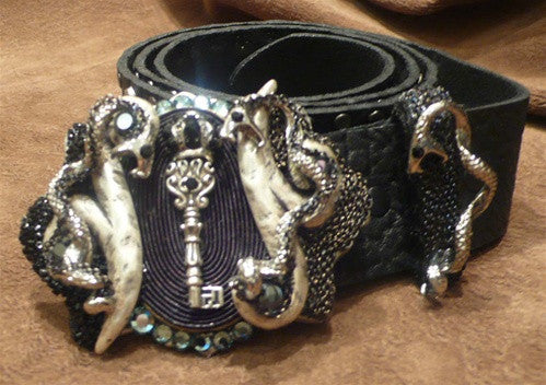 Ivy Belt with Crystal Embellished Serpent and Crown Key Buckle with Studded Belt