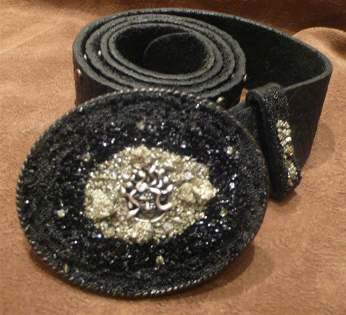 Ivy Belt with Medusa Black Crystals and Pyrite Buckle with Studded Belt