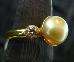 Kimarie Cognac Diamonds and Golden South Sea Pearl Ring in 22K Yellow Gold