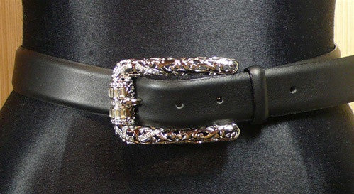 Orciani Swarovski Crystal Embellished Buckle on Black Leather Belt