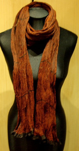 Sieva - Silk Accordian Pleated Scarf in Rust