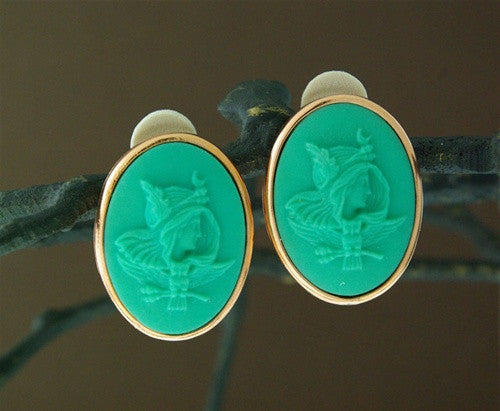 Extasia Turquoise Glass Cameo Earrings