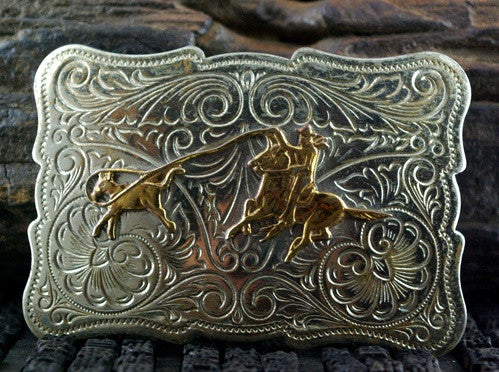 ACMSA Rodeo Belt Buckle Cowboy Roping a Calf