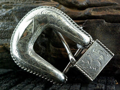 Southwestern Sterling Silver Engraved Belt Buckle and Stay