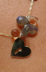 MINE 14K Yellow Gold, Labradorite, and Crystal Charm Falling in Love Necklace