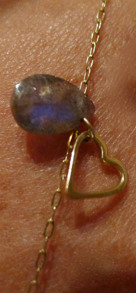 MINE 14K Yellow Gold, Labradorite, and Crystal Charm Falling in Love Necklace