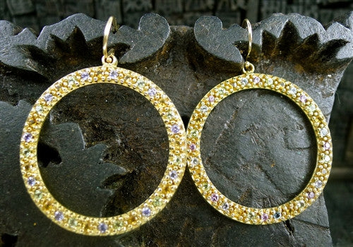 Emily and Ashley 14K Yellow Gold, Multi-Color Sapphire Circle Earrings