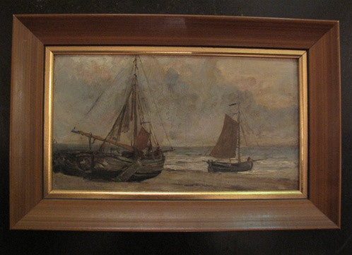 Antique Late 19th Century Oil Painting of Sailboats