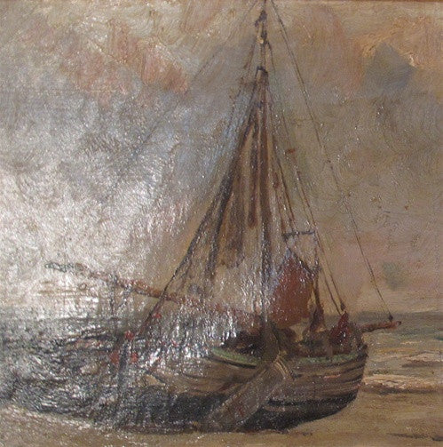Antique Late 19th Century Oil Painting of Sailboats