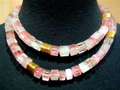 CHURCHILL Private Label (Pair) Rare Cut Triangular Pink Tourmaline Bead and 22K Gold Necklaces