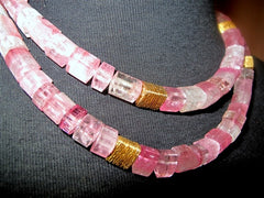 CHURCHILL Private Label (Pair) Rare Cut Triangular Pink Tourmaline Bead and 22K Gold Necklaces