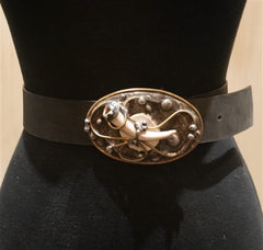 Mikal Winn Moose/Deer Antler Buckle on Black Belt