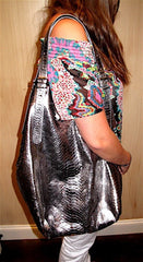 Jane August King's Road Tote in Silver Metallic  Python