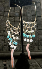 Melissa Joy Manning Square Turquoise Coral and Chryso Earrings