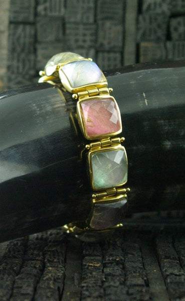 Steven Vaubel 18K Yellow Gold Vermeil Bracelet with Square Pink and Blue Stones