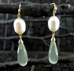 Gabrielle Sanchez 18K Yellow Gold, Pearl, and Faceted Golden Moonstone Drop Earrings