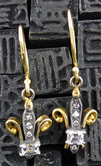 Churchill Private Label Fleur de Lis Earrings with Diamonds in 18K Gold and Oxidized Silver