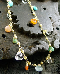 Talisman Unlimited 18K Yellow Gold and Mixed Stone Necklace of Turquoise, Carnelian, Peruvian Opal and Moonstone