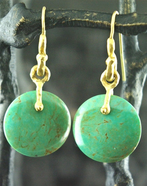 Talisman Unlimited Disc Shaped Turquoise Earrings in 18K Yellow Gold