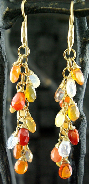 Talisman Unlimited Fire Opal and Moonstone Earrings in 14K Yellow Gold