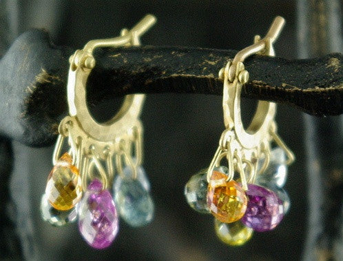 Talisman Unlimited Baby Hoop Earrings with Fine Multi Colored Sapphires in 18K Yellow Gold