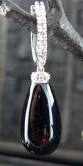 Onyx Drop Diamond Earrings in 14K White Gold