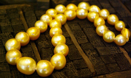 Necklace of Fine Intense Golden South Sea Baroque Pearls with 18K Gold Clasp