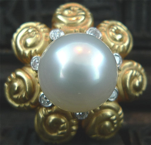 South Sea Pearl and Diamond Earrings in 18K Yellow Gold