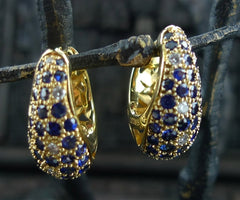 Estate 18K Yellow Gold  Fine Sapphire and Diamond Huggie Earrings