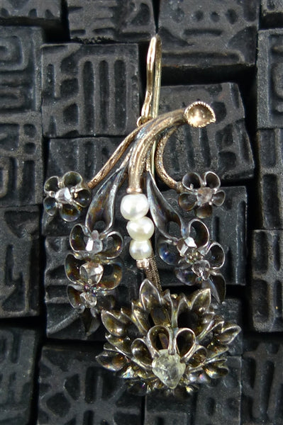 Antique Georgian Rose Cut Diamond and Pearl Earrings