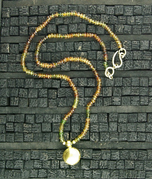Nava Zahavi 24K Yellow Gold and Tourmaline  Necklace with Drop