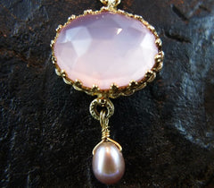 Becky Kelso 14K Yellow Gold and Pink Quartz Pearl Necklace