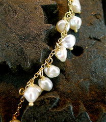 Melissa Joy Manning 14K Yellow Gold, Keshi Pearl, and White Sapphire Necklace