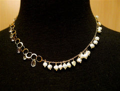 Melissa Joy Manning 14K Yellow Gold, Keshi Pearl, and White Sapphire Necklace