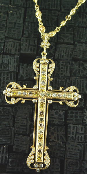 Loree Rodkin Large Vatican Cross in 18K Yellow Gold with Fancy Colored and White Diamonds