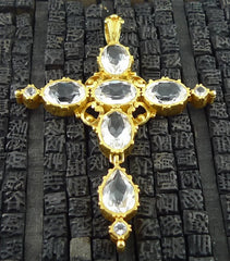 Julie Baker Large Crystal and 18K Yellow Gold Cross Pendant