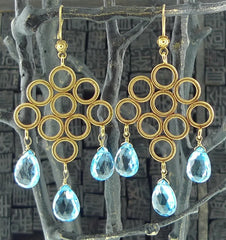 Julie Baker  18K Yellow Gold and Blue Topaz Chandelier Earrings
