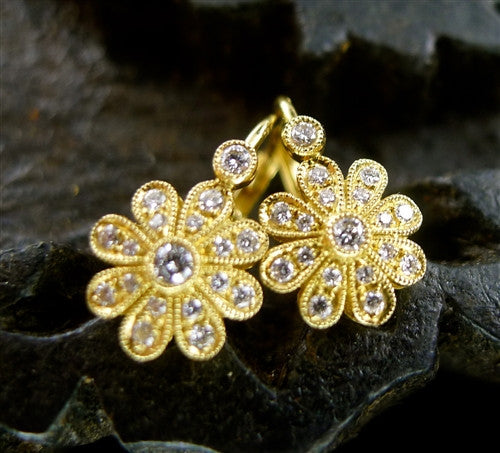 Beverly K 18K Yellow Gold and Diamond Daisy Earrings