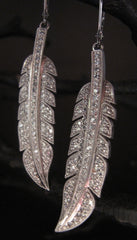 Mia & Kompany Diamond Feather Drop Earrings in 18K White Gold