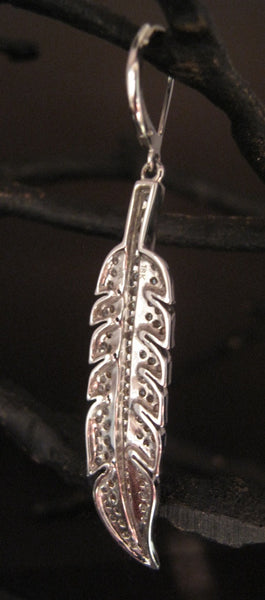 Mia & Kompany Diamond Feather Drop Earrings in 18K White Gold