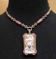 Robert Wander 18K Rose Gold, Pink Sapphire, and Diamond Link Chain Necklace