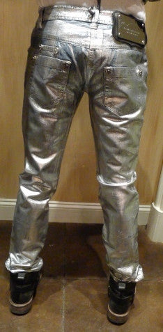 Philipp Plein Silver Coated Star Jeans