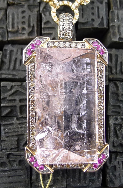 Robert Wander 18K Rose Gold, Morganite, Pink Sapphire, and Chocolate Diamond Pendant Enhancer