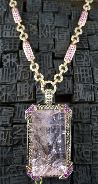 Robert Wander 18K Rose Gold, Morganite, Pink Sapphire, and Chocolate Diamond Pendant Enhancer