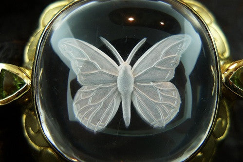 Paula Crevoshay Quartz Crystal Peridot Butterfly Motif Brooch/Pendant